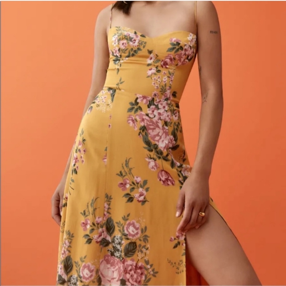 Reformation Yellow Floral Midi Dress